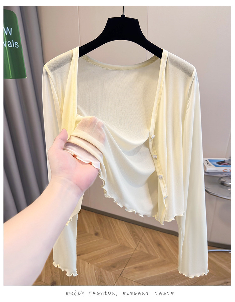 夏季新款韩系开衫纯色薄纱宽松长袖气质小众设计感外搭女