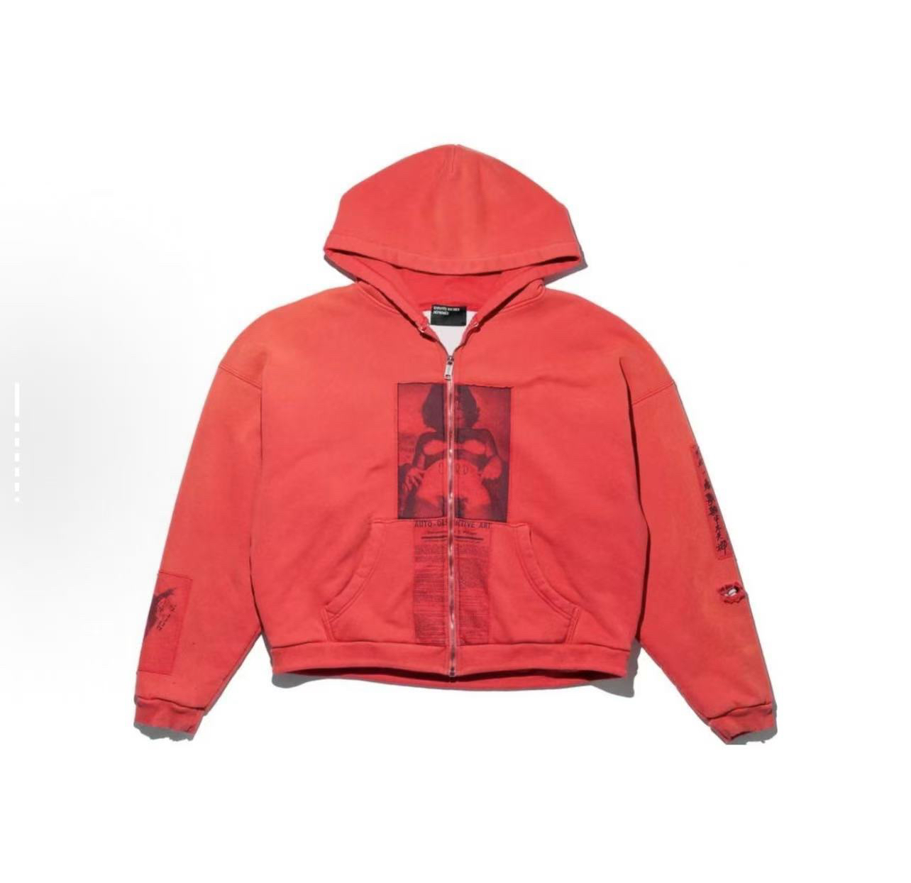 【3606】顽主同款 ERD24FW忧郁的富二代 红色人像贴布做旧帽衫外套