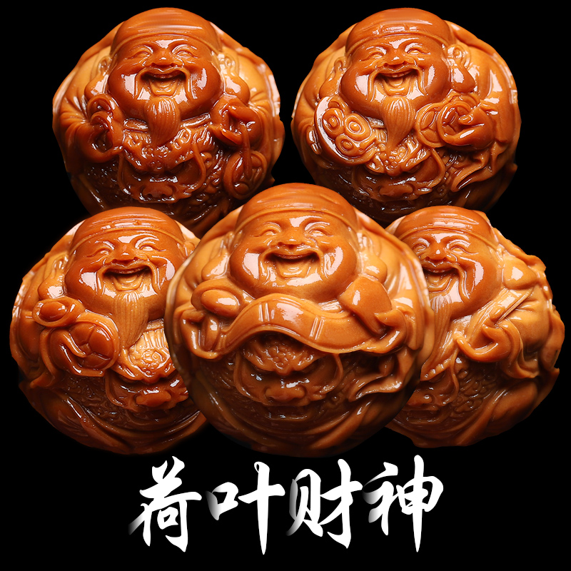 橄榄核核雕荷叶龙财神橄榄核手串纯手工文玩手持把件非遗文化