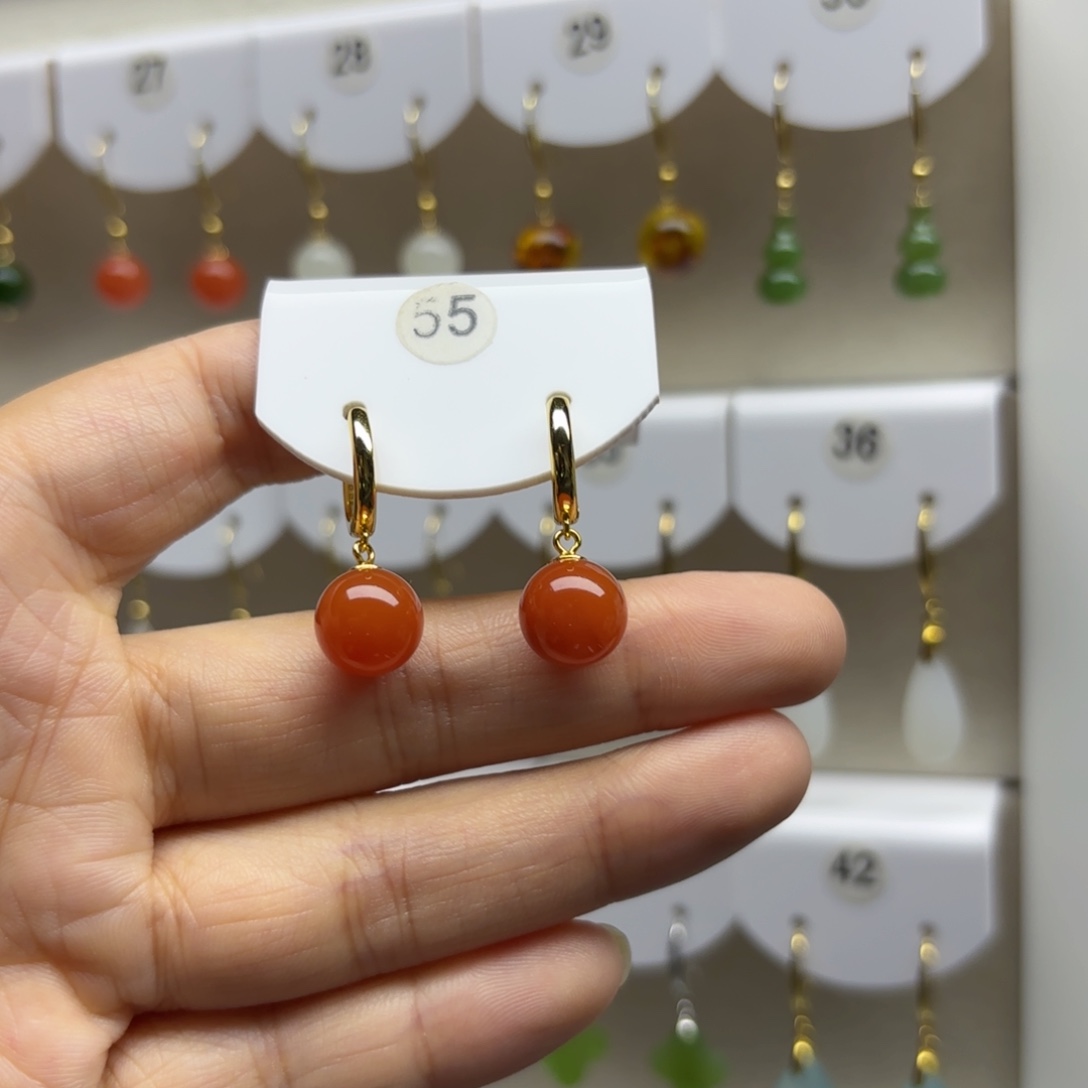 银S925镶嵌南红玛瑙耳饰