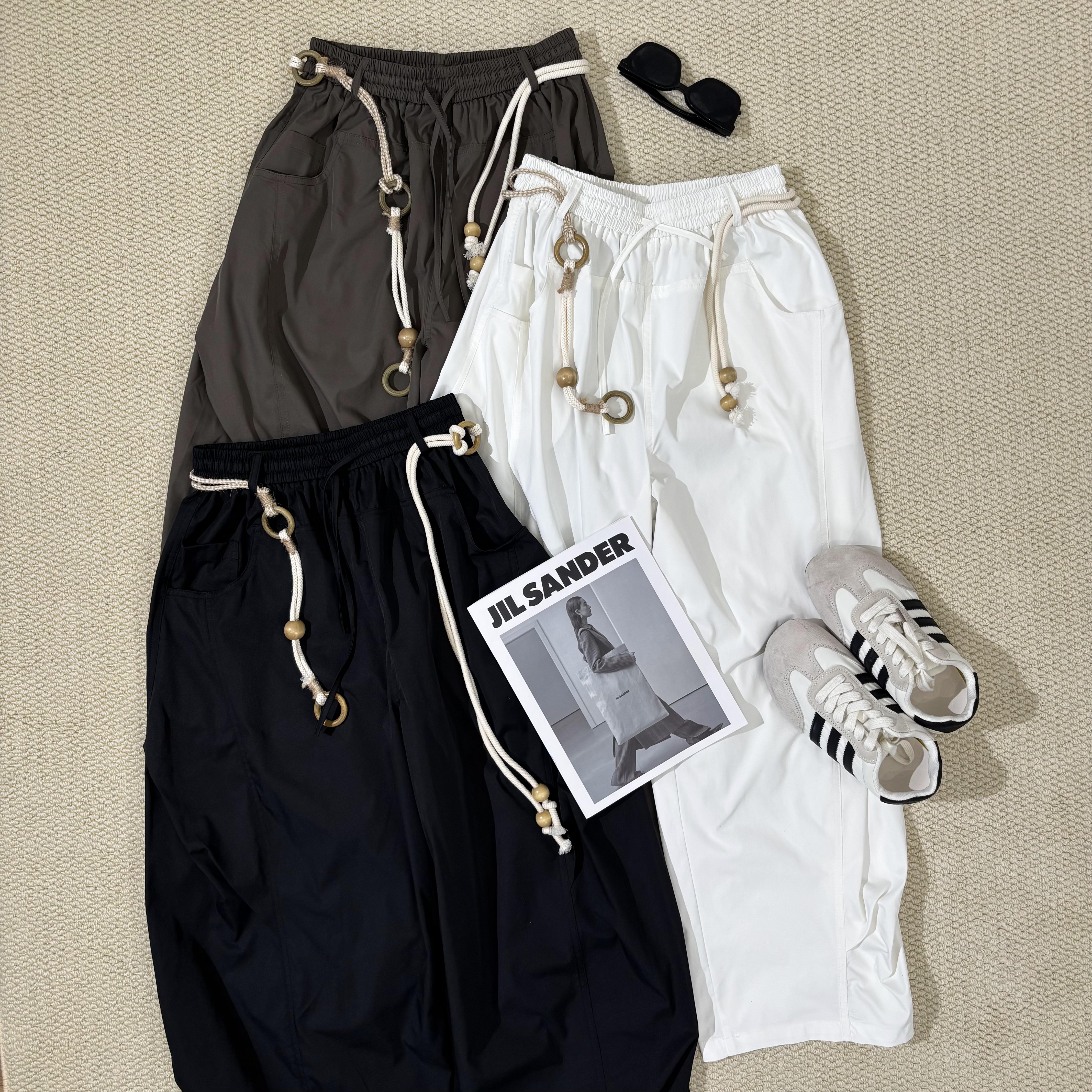 小韩日记【珠珠弯刀裤】休闲弯刀裤时尚百搭夏季阔腿抽绳宽松11383