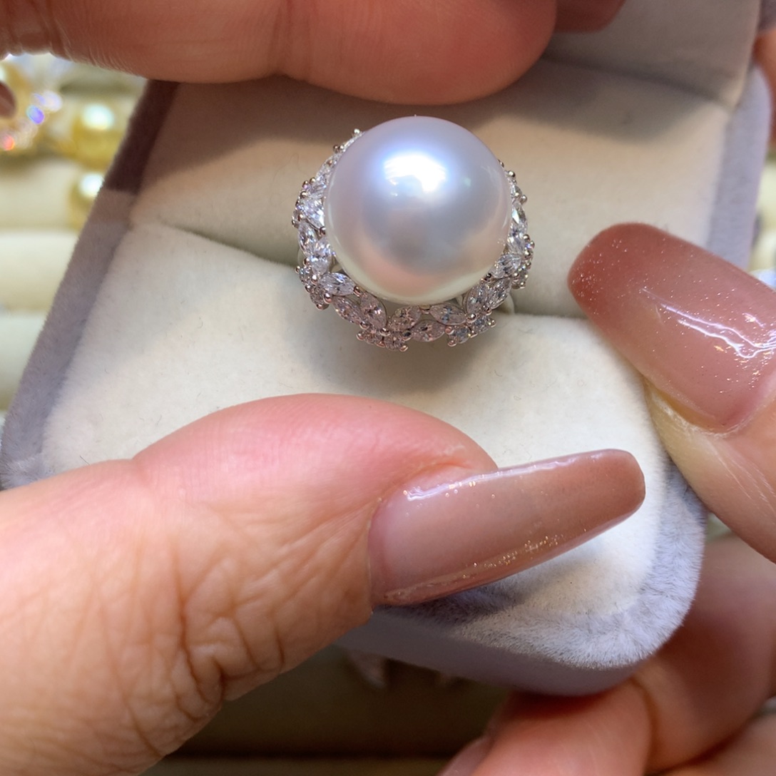 银S925镶嵌戒指海水珍珠
