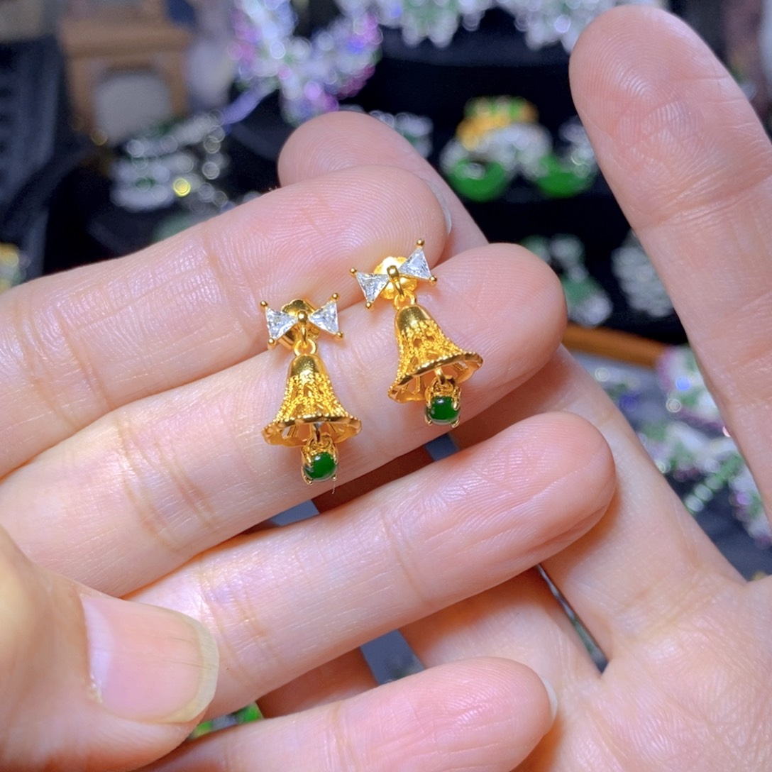 翡翠耳饰银S925镶嵌天然翡翠