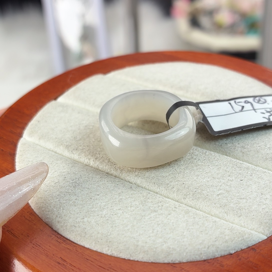 池***°和田玉未镶嵌戒指r7粉紫方圆16.3