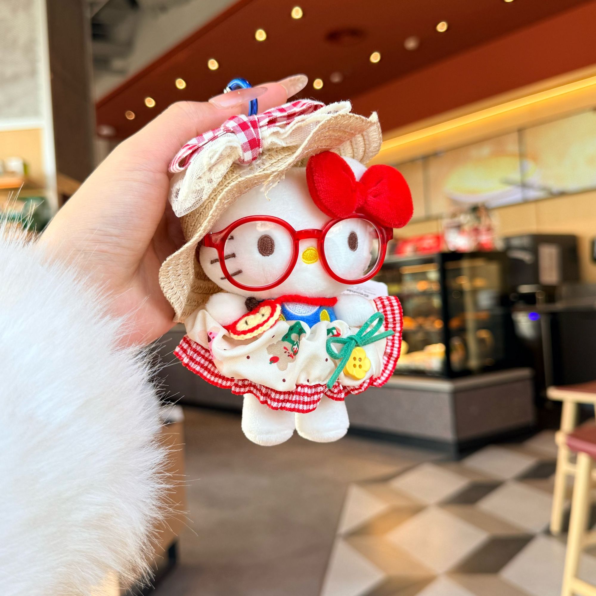 正版【夏日草帽】HelloKitty可爱女生包包挂件手作钥匙扣礼物玩偶