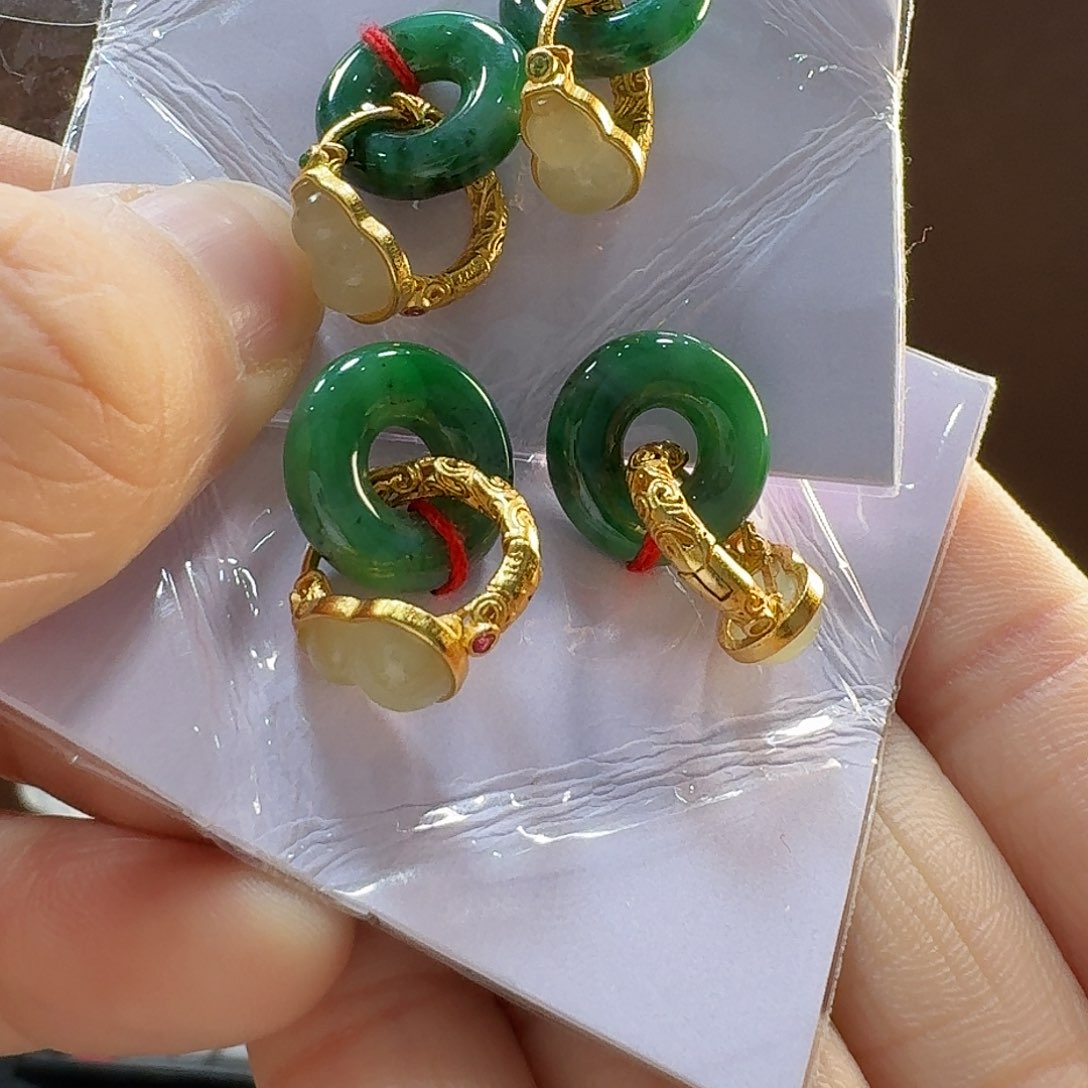 翡翠耳饰银S925镶嵌耳饰12 多样性发货一副