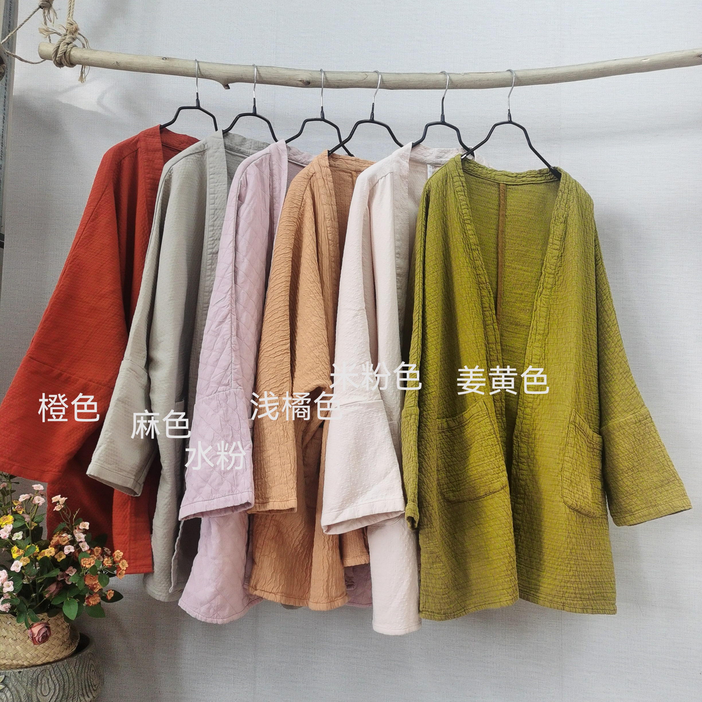 儒品素衣9067棉麻v领宽松中长开衫