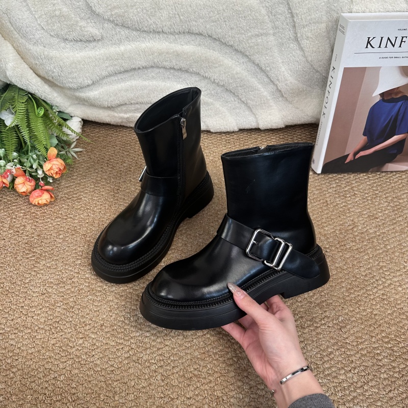 2025欧洲站新款防滑厚底防臭骑士短靴潮流通勤百搭真皮女靴1063