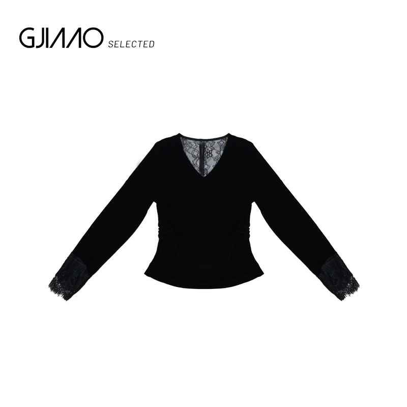 96826 黑色v领丝绒上衣