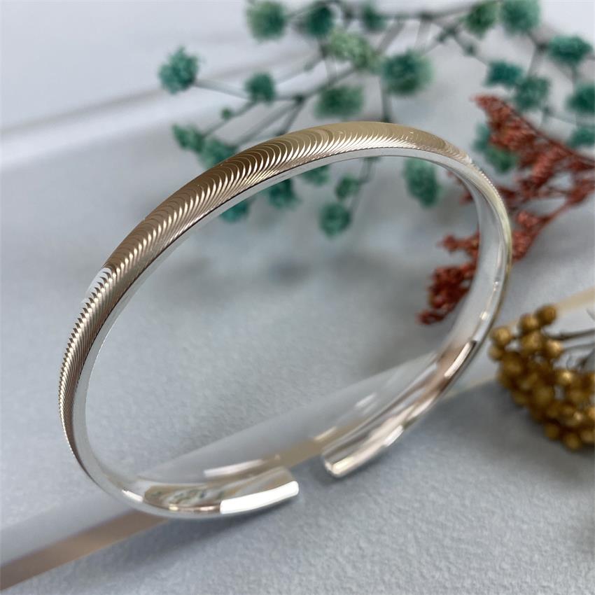 足银9999猫眼爆闪实心纯银手镯开口推拉拉丝足银镯