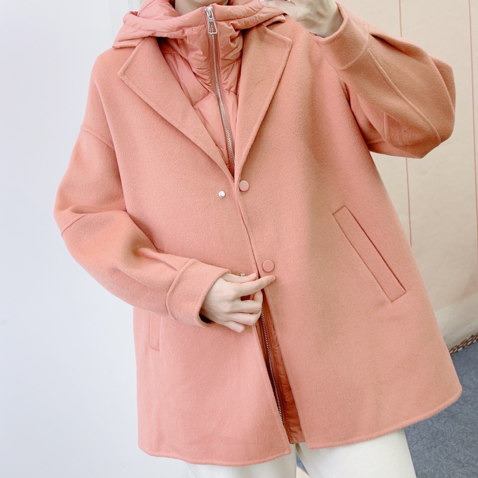 933百搭休闲韩版中长款连帽马甲羽绒服+双面外套DB1933/GP