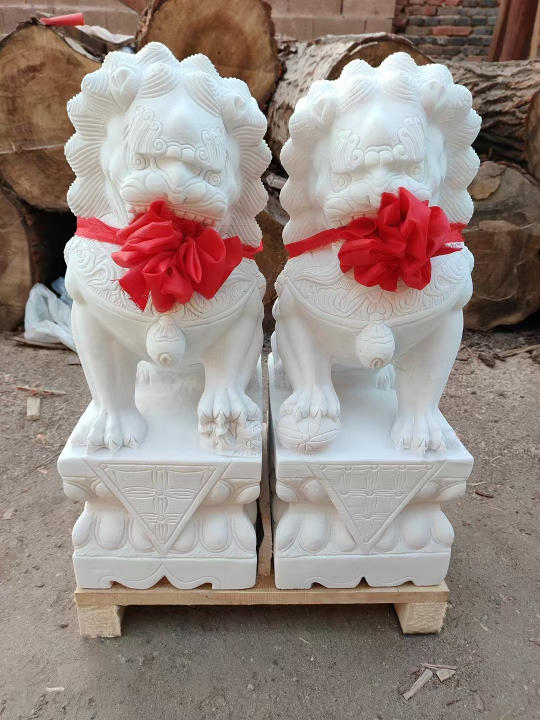 汉白玉石材石雕狮子清明节墓地装饰品庭院别墅门口落地摆件