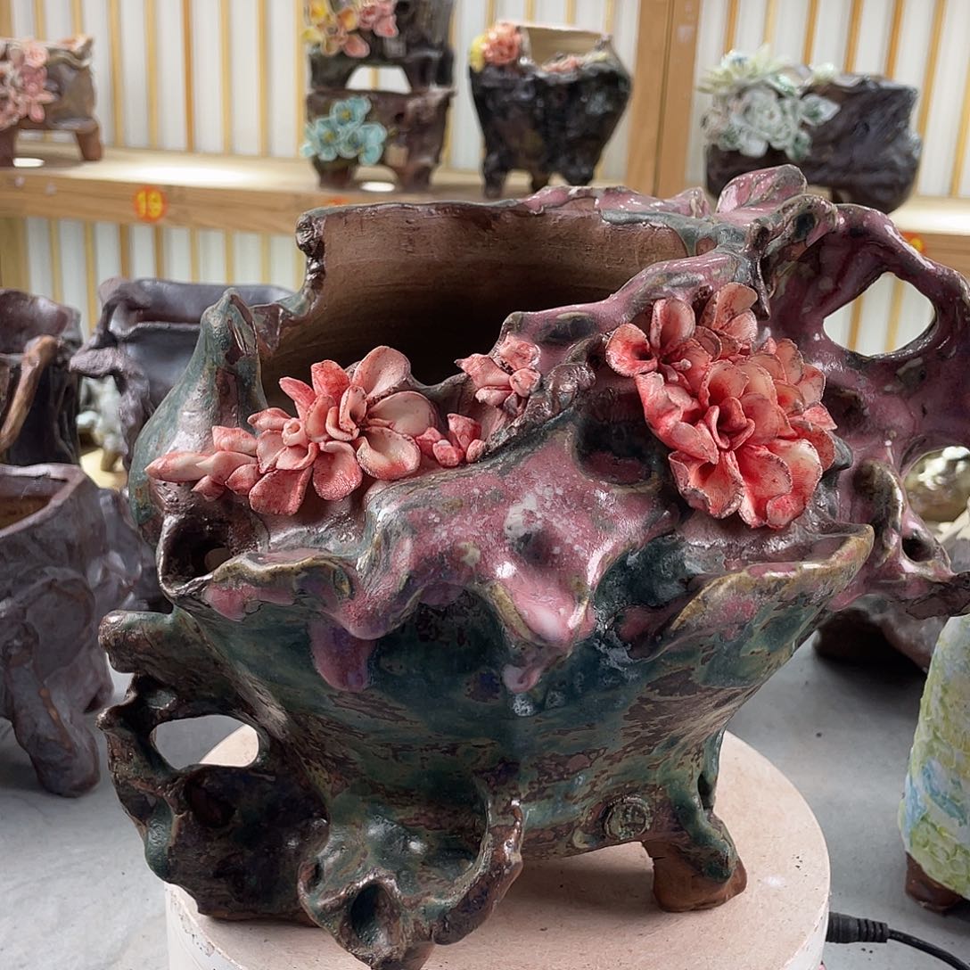 紫砂花盆景德镇陶瓷花盆