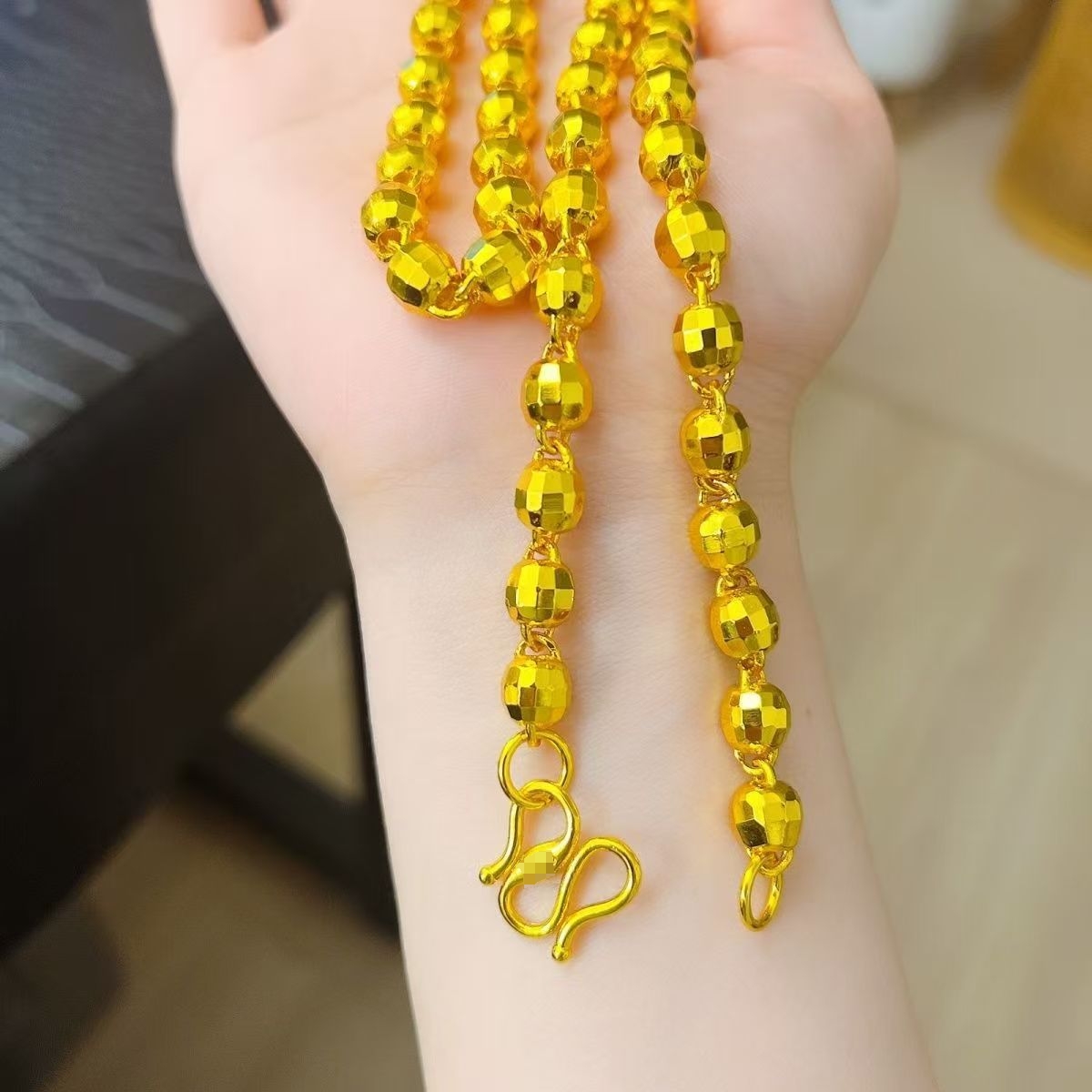 链子足银 外包了金的卡6佛珠项链男士时尚光珠光面不掉色