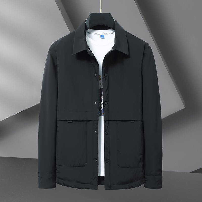 【郭有样轻奢风推荐】冬季男士商务休闲翻领纯色保暖单排扣棉衣夹克
