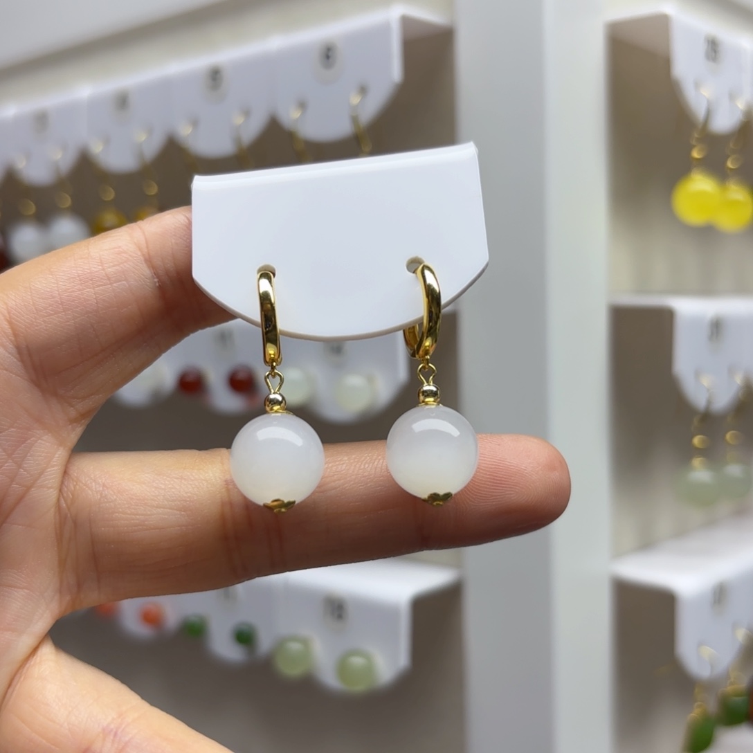 银S925镶嵌和田玉耳饰