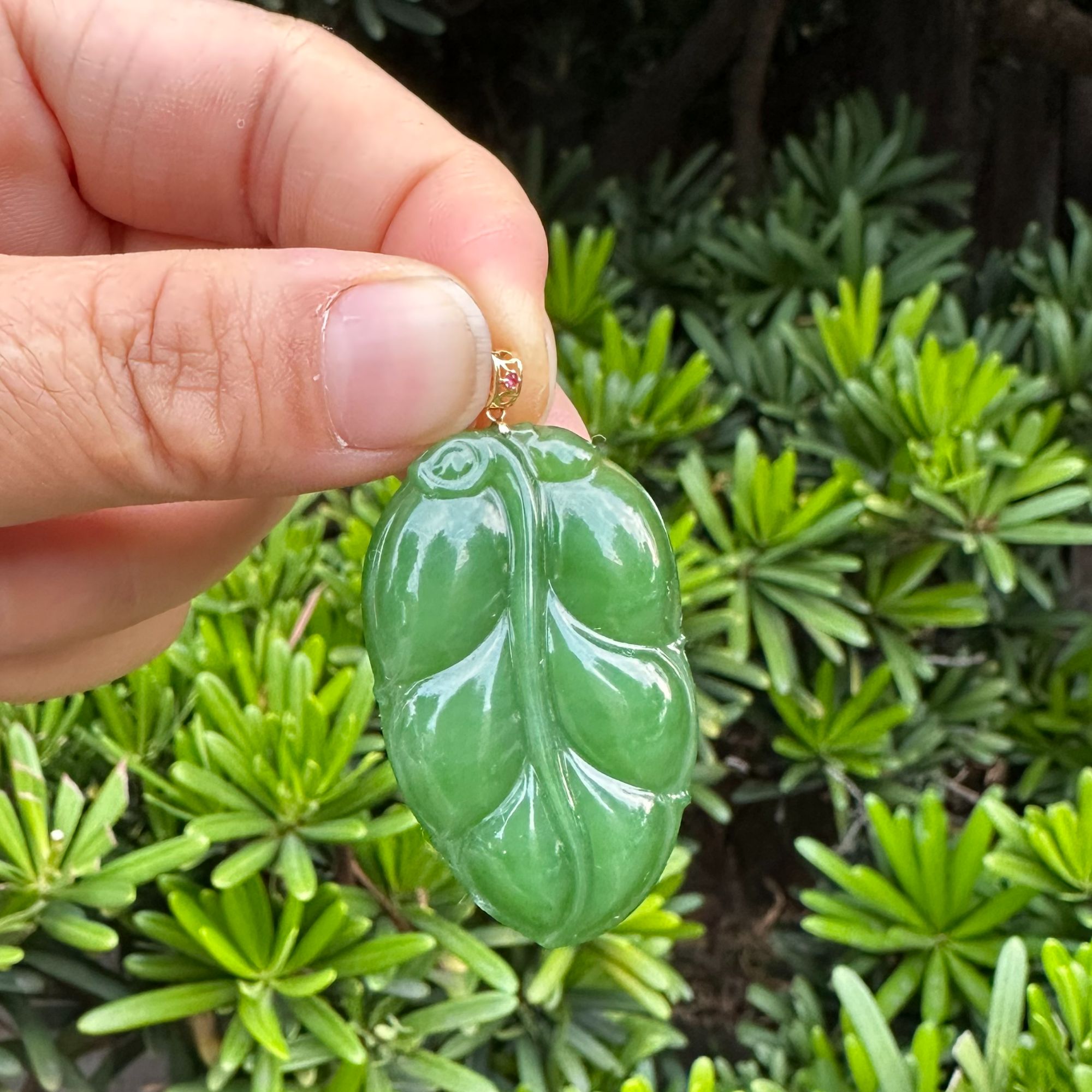 和田玉阳绿叶子吊坠俄七料特细