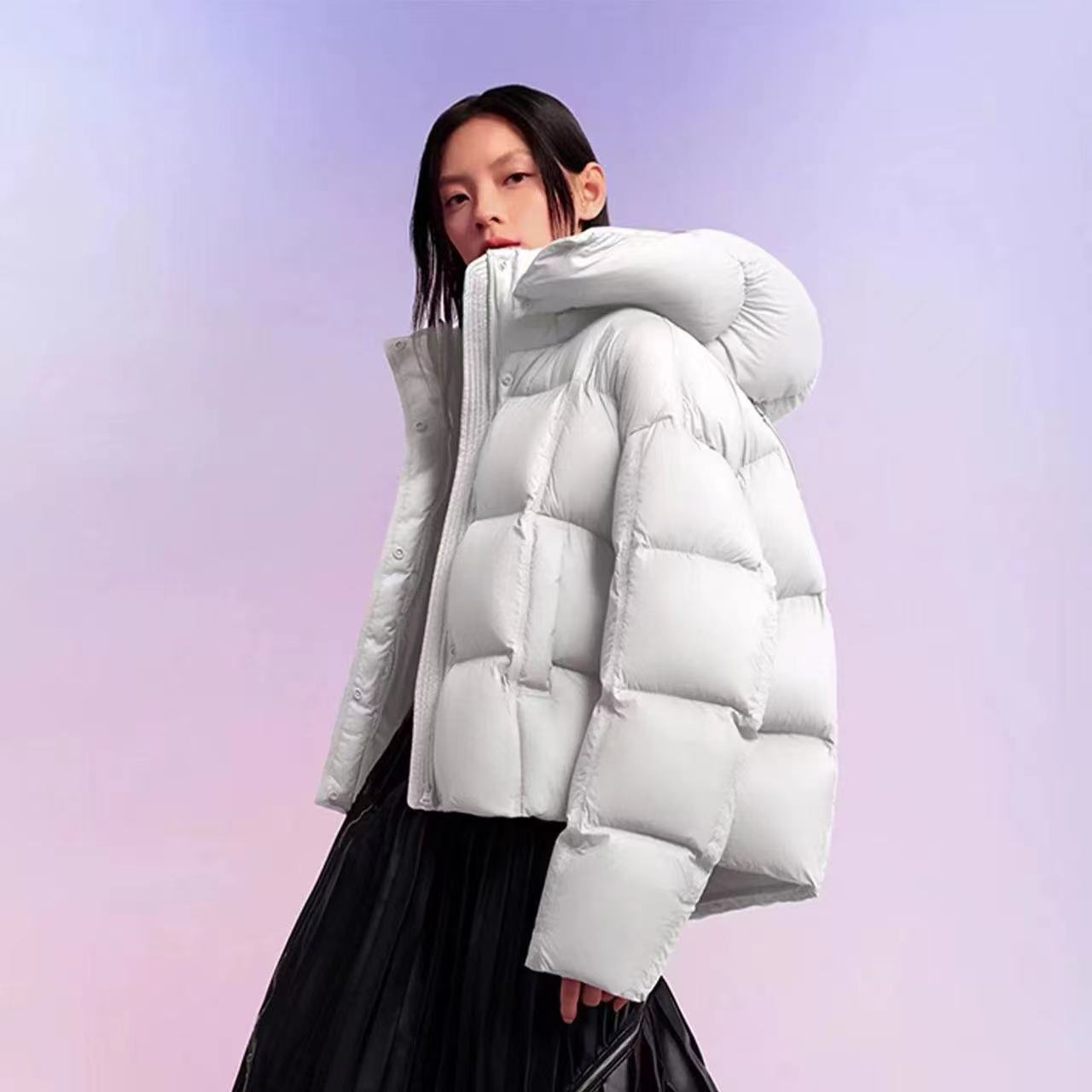 立领连帽中长款长袖羽绒服纯色潮流加厚女女装短款