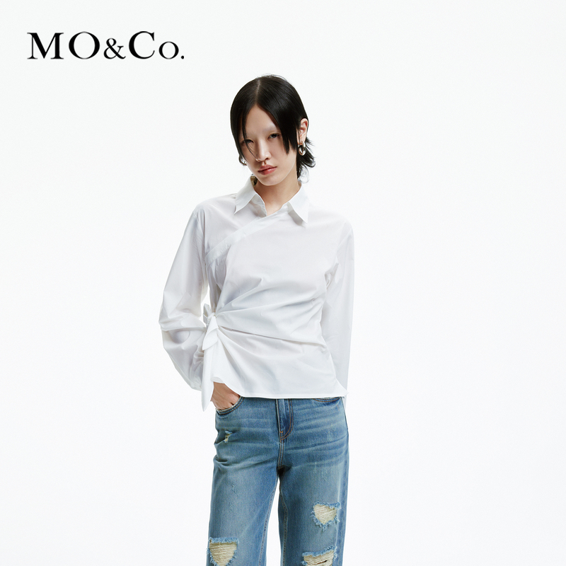 【赵老板专属】【雅韵东方】MOCO春侧绑结收腰翻领衬衫MBD1SHTT03