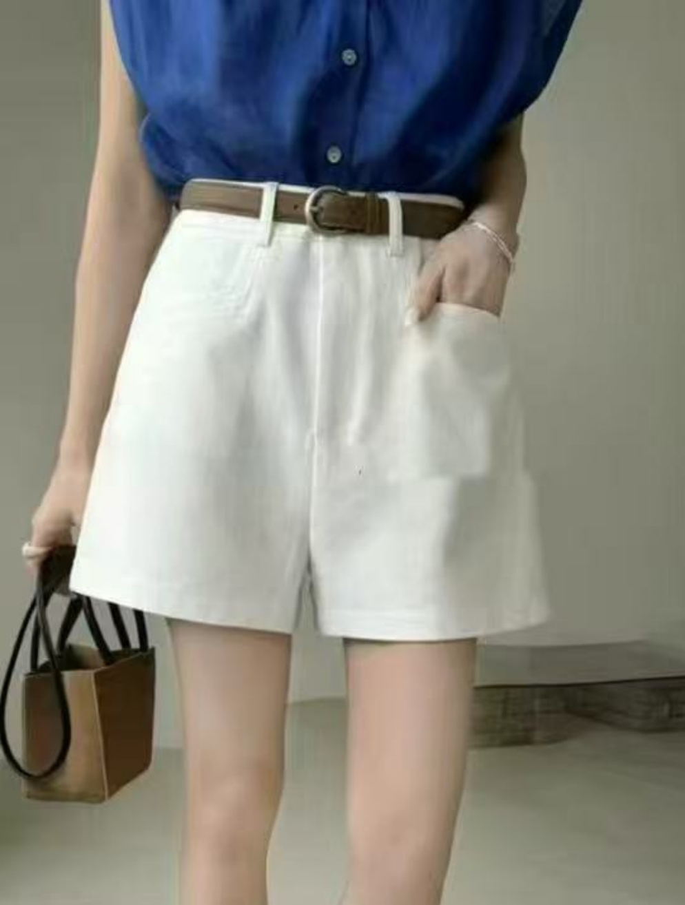 Z.X 高腰直筒显瘦编织腰带莱赛尔短裤（腰带数量有限） 6083（K6）