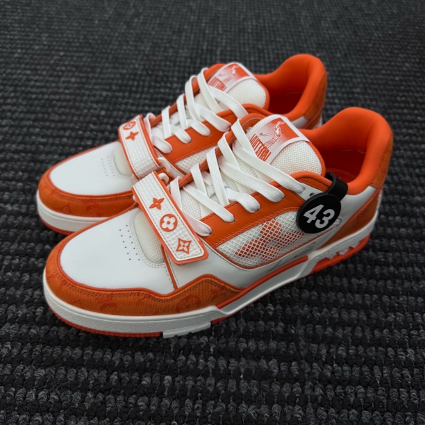 未使用 LouisVuitton/路易威登 LV Trainer 魔术贴男款 白橙 43码