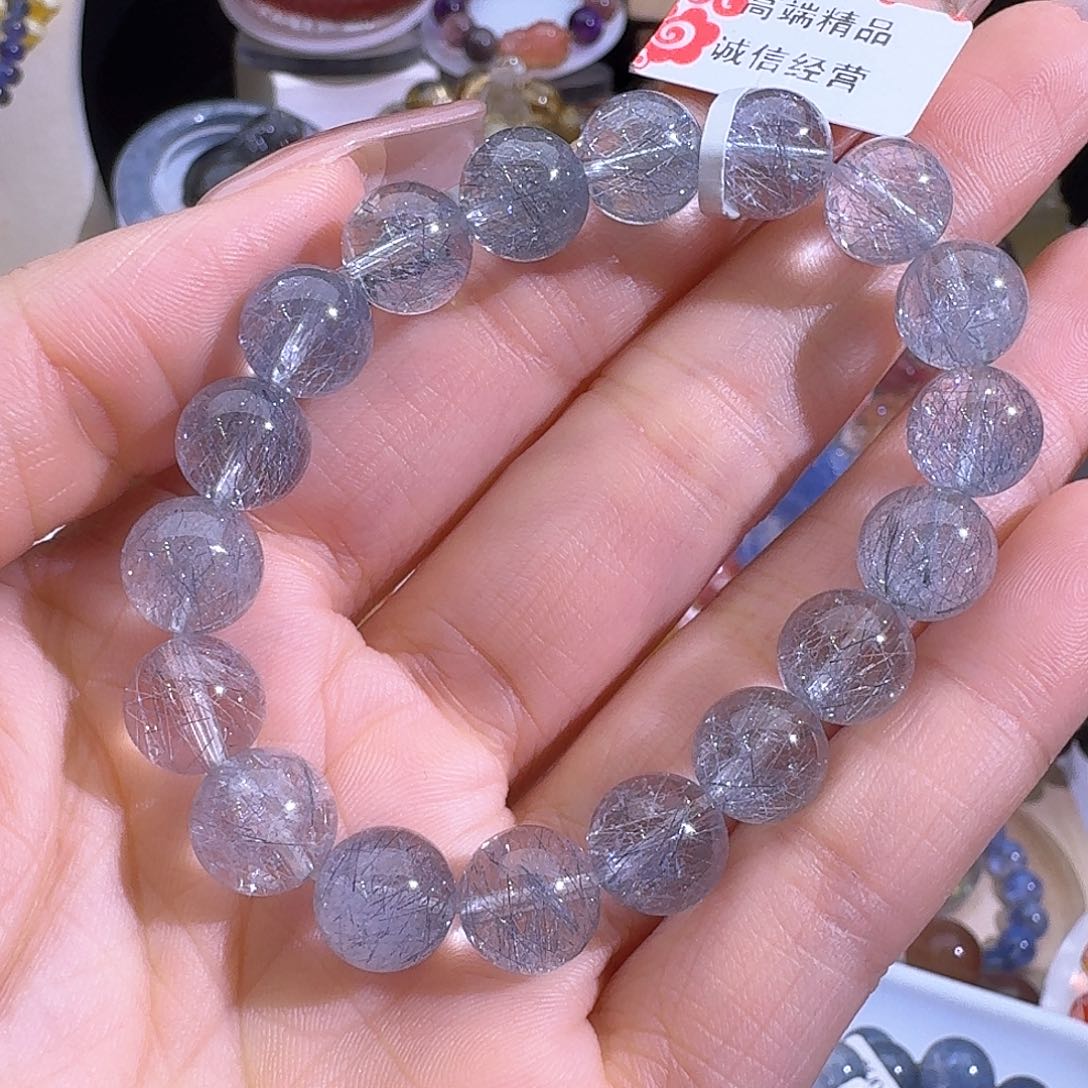 水晶手链未镶嵌用****7天然巴西蓝钢丝手串