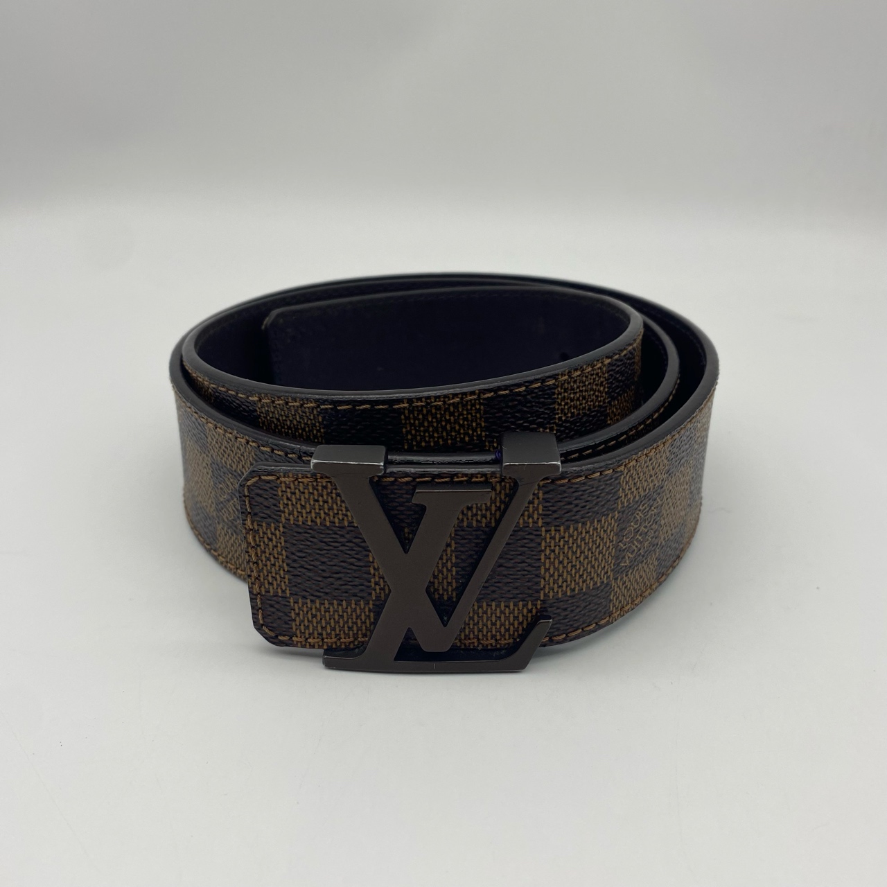 95新 LouisVuitton/路易威登 棕色磨砂扣棋盘格90码皮带12826552