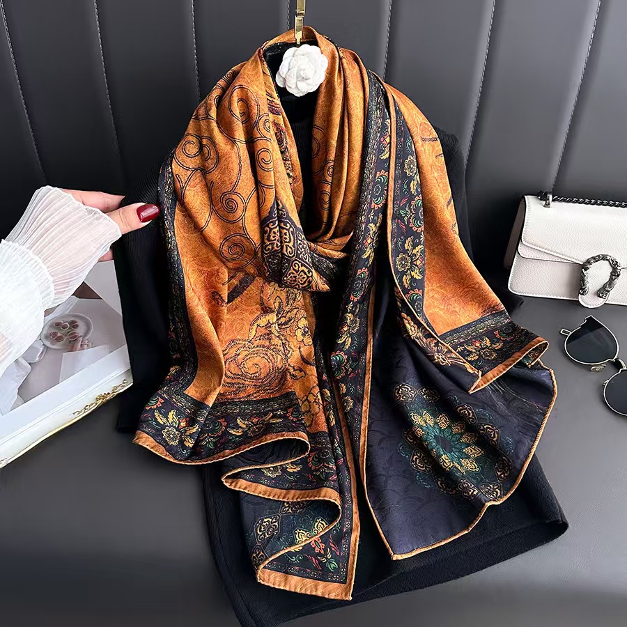 SJ212黑金凤凰70*180丝巾围巾.