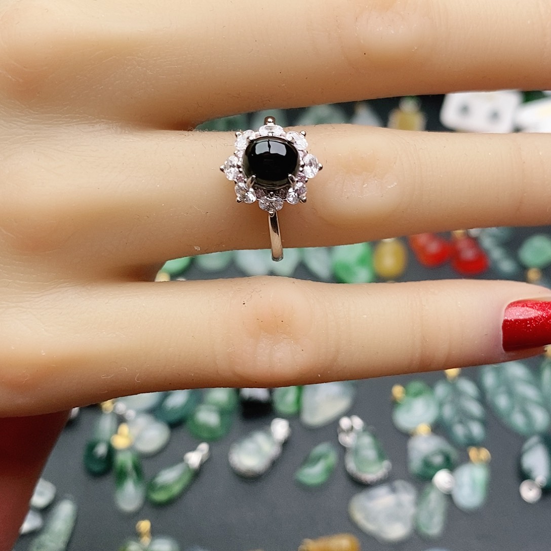 翡翠戒指银S925镶嵌张*婆戒指