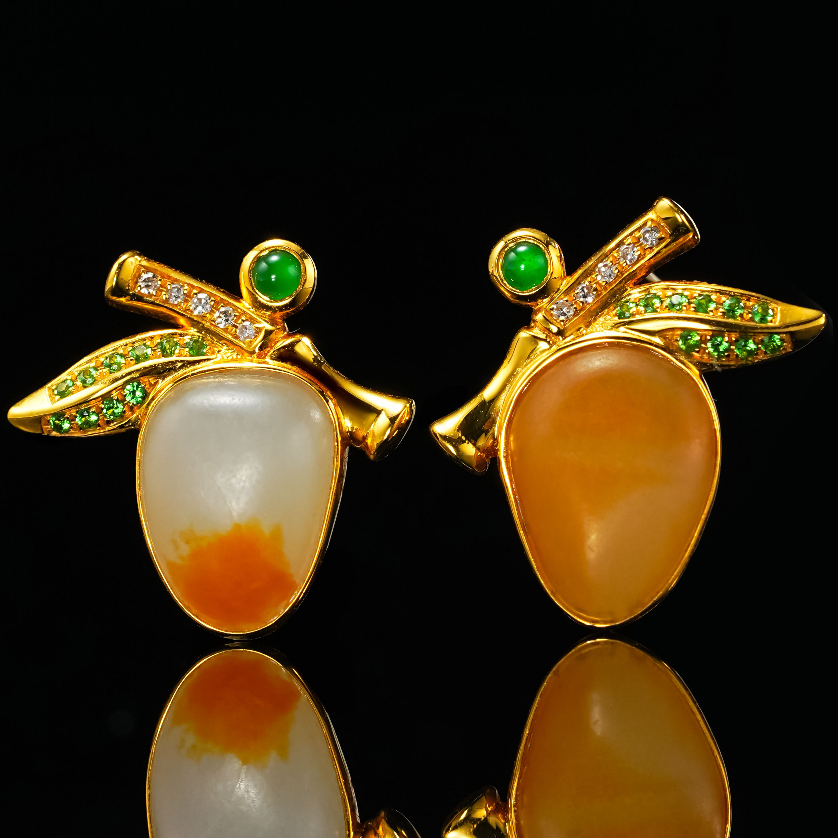 【周陶陶｜热销推荐】和田玉18K金耳钉 镶钻 果实造型精工国风饰品