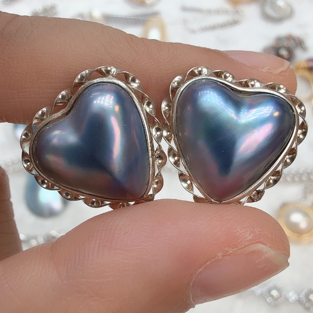 拼合珍珠（马贝珠）银S925镶嵌耳饰