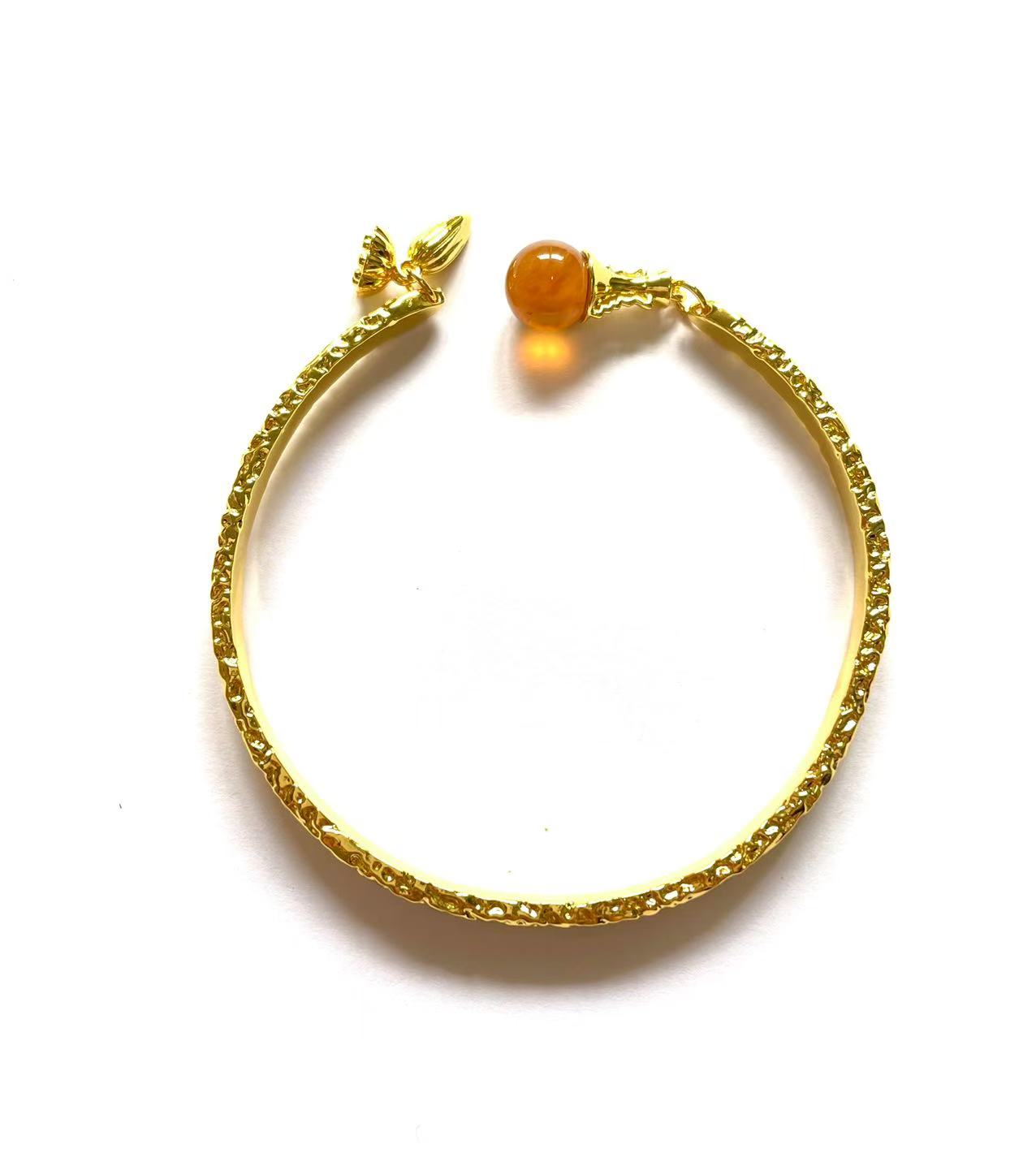 【倩倩甄选】证书+礼盒碎冰冰时尚两世欢蓝珀开口手镯合金镶嵌