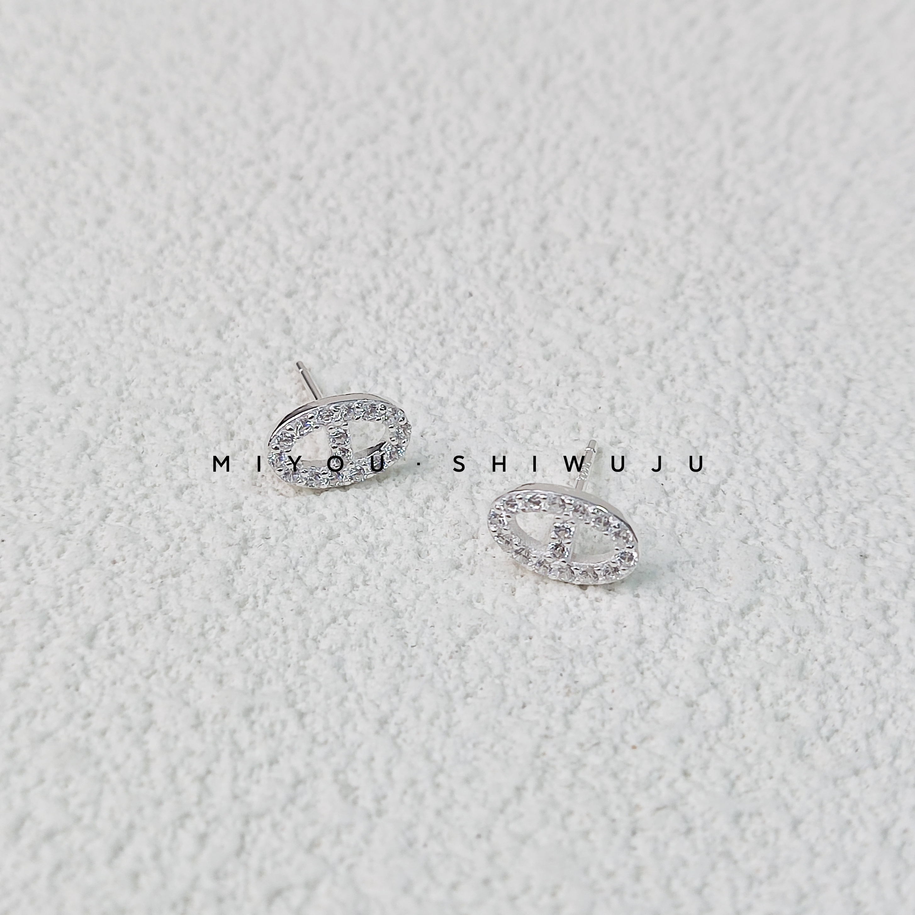 925银耳饰 猪鼻子镶钻耳钉气质小众简约个性银色镶嵌