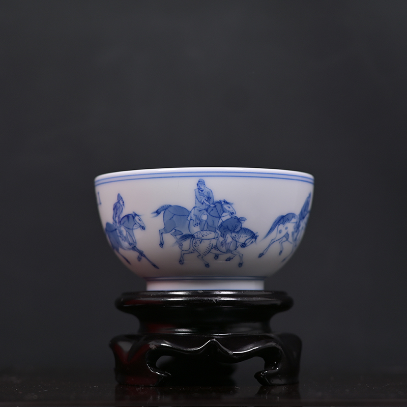 汲老推荐 景德镇 徐冬贵 青花手绘人物五王醉归图120cc茶杯茶具