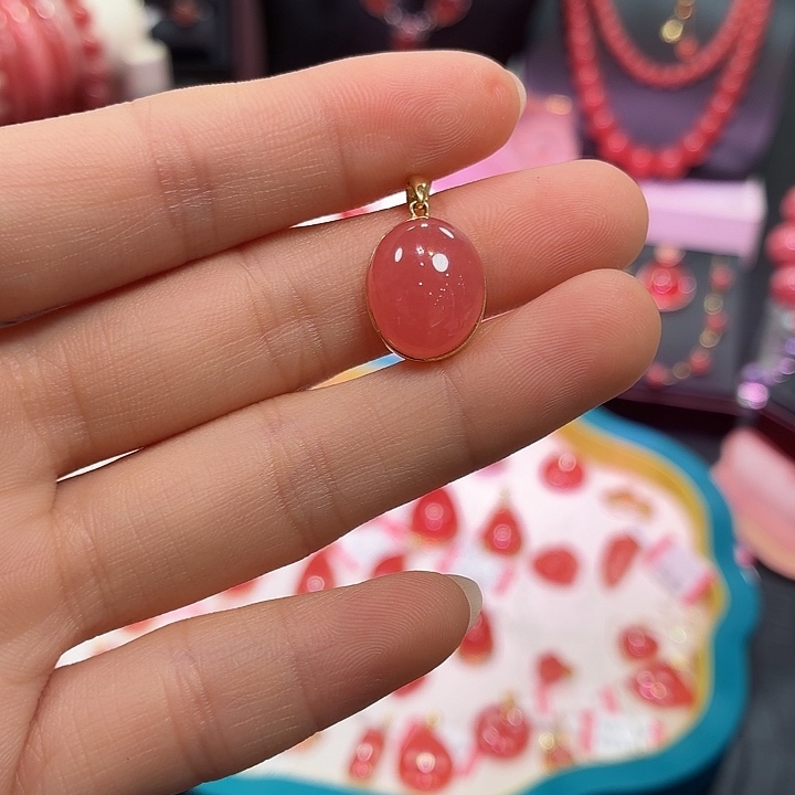 菱锰矿（红纹石）18K金镶嵌颈饰
