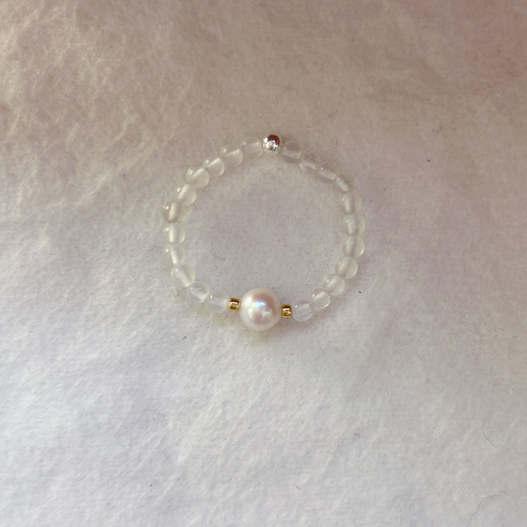  天然极光珍珠+水晶单珠设计款极光油亮珍珠戒指 s925银