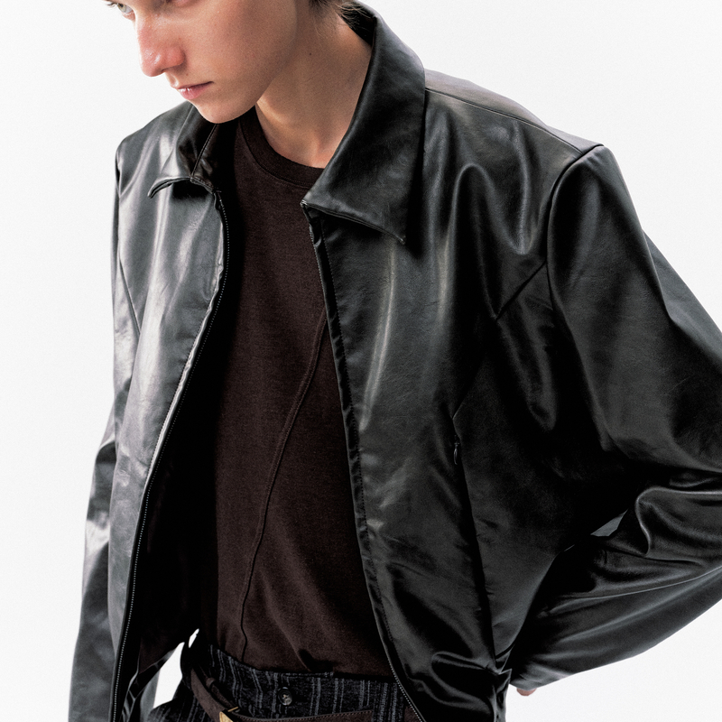 NOT UGLY 25AW 利落剪裁侧拉链正肩皮衣外套 Shoulder Jacket