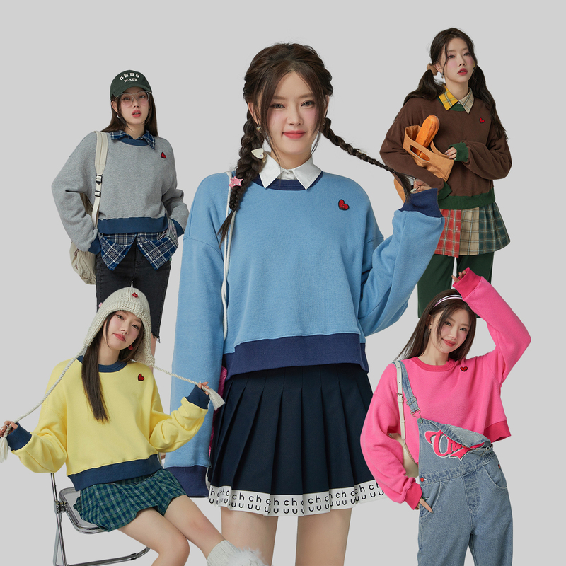 【陈嘉尔专属】CHUU减龄百搭上衣女磨毛洋气休闲长袖卫衣-Q