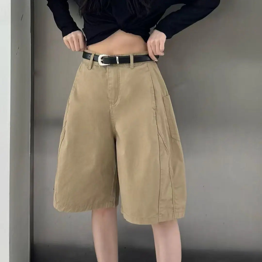 复古港风工装裤2025夏季新款高腰阔腿裤高级感宽松减龄休闲五分裤
