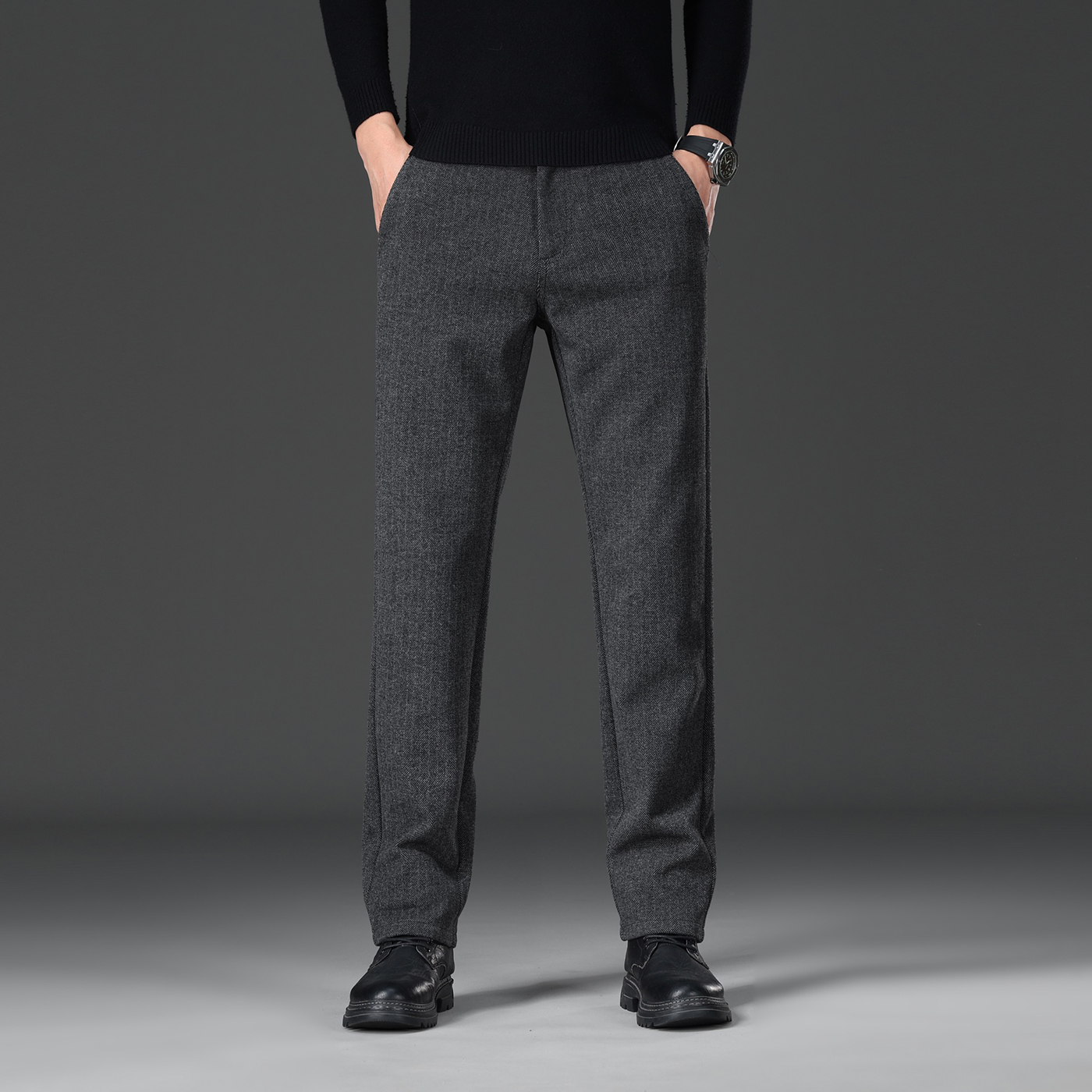 皮尔卡丹2025冬季加厚【毛呢】休闲裤宽松百搭时尚商务直筒裤8813