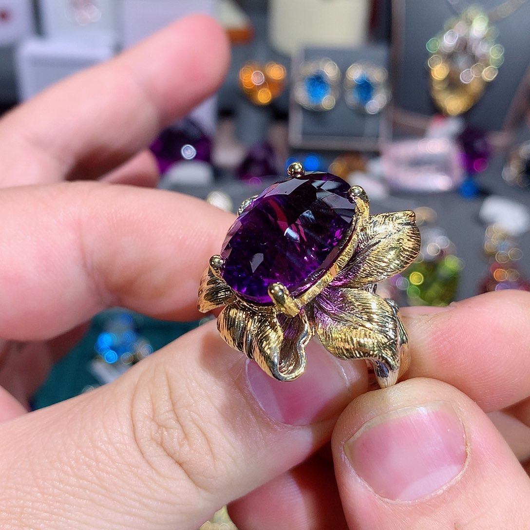 水晶戒指银S925镶嵌戒指