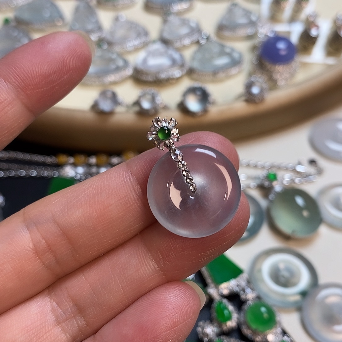 翡翠18K金镶嵌吊坠(不含链)平安扣