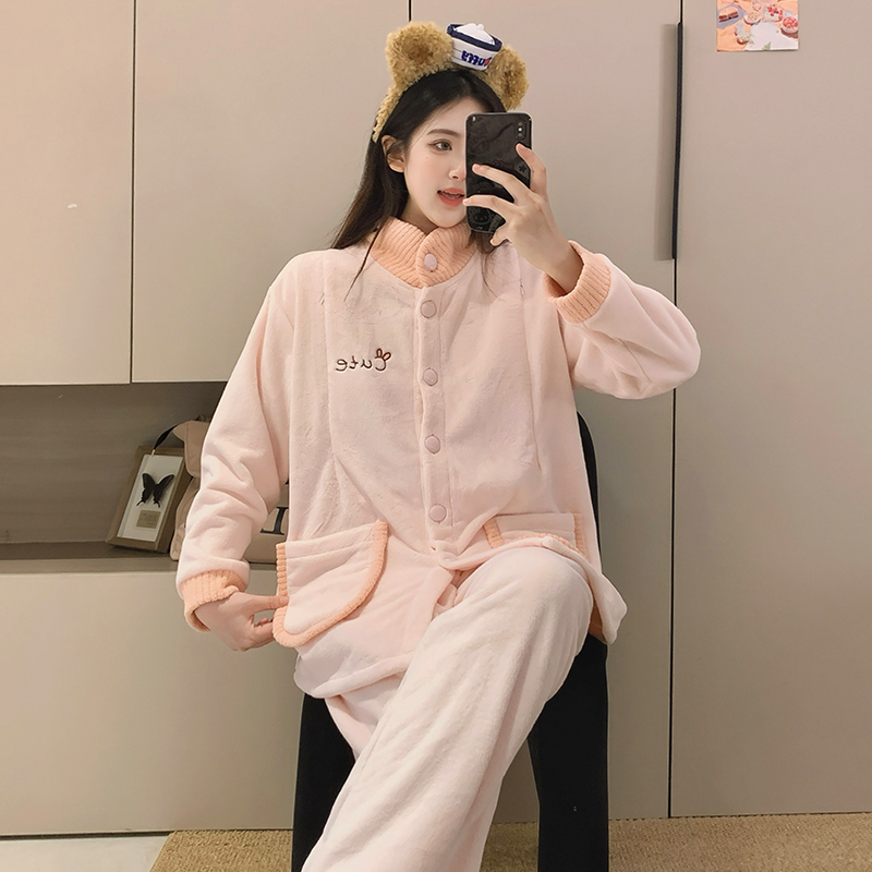 加绒加厚款月子服产后秋冬季保暖产妇孕妇睡衣女哺乳装怀孕期冬天