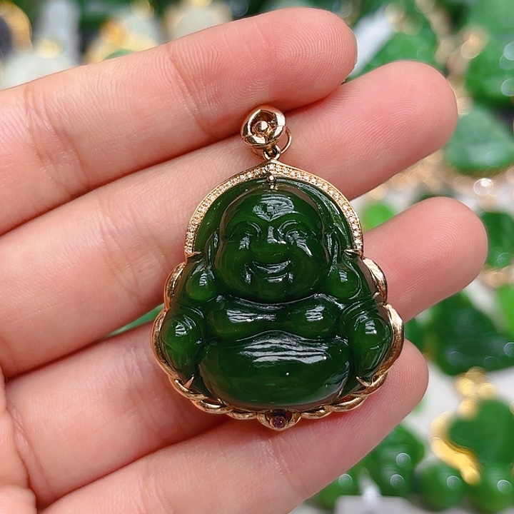 和田玉（碧玉）颈饰18K金镶嵌