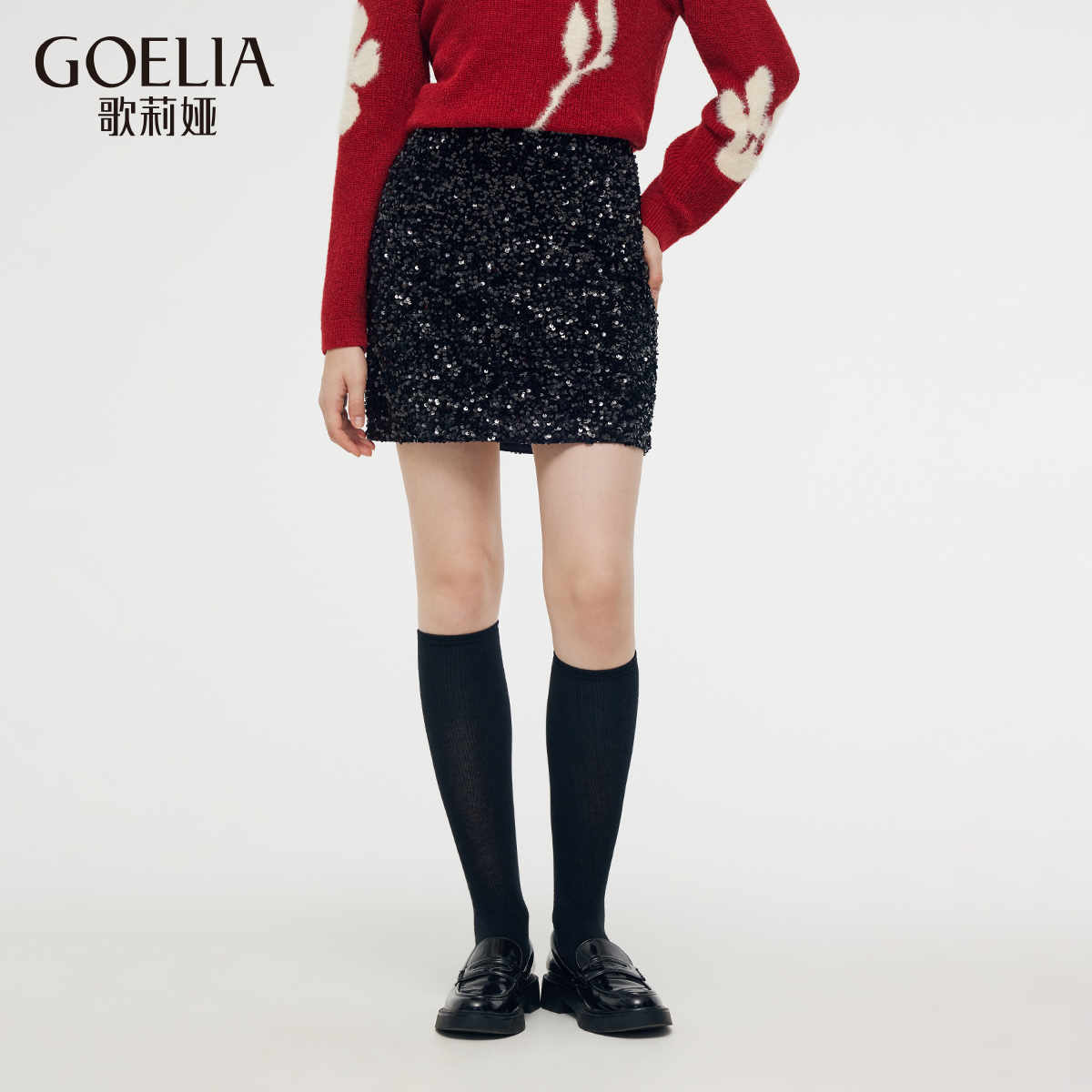 【商场同款】歌莉娅绣珠片丝绒小A裙短款时尚轻奢1CNR2C100