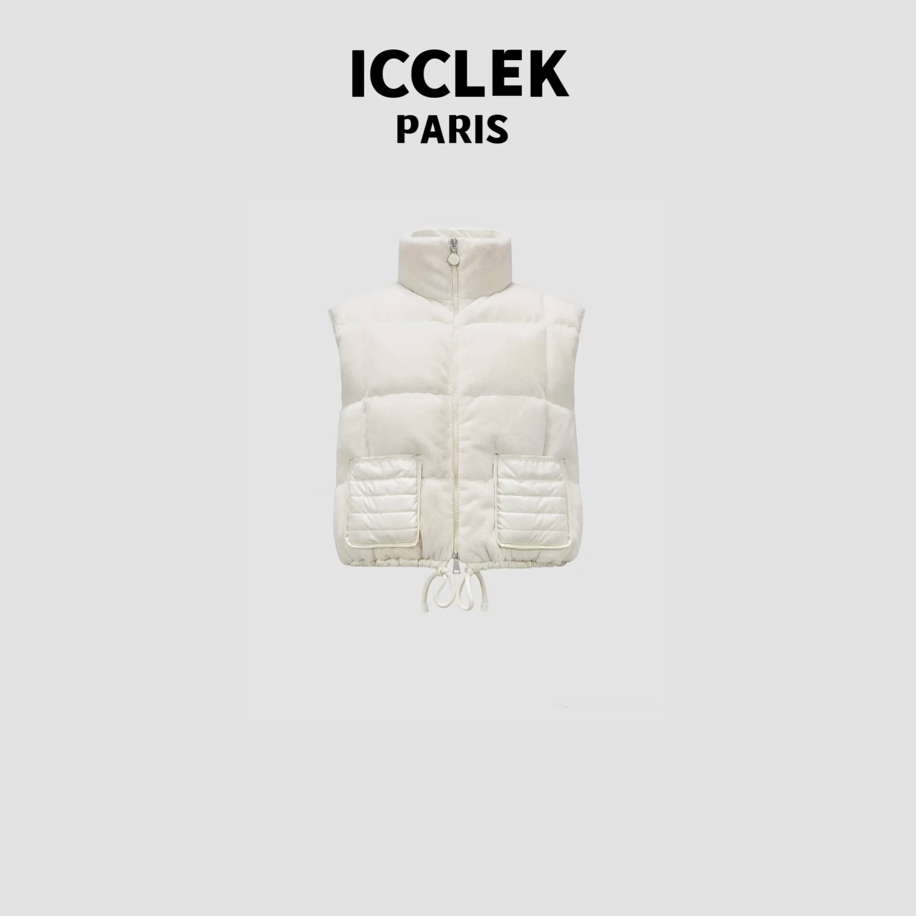 ICCLEK 立领抽绳马甲羽绒服短外套秋冬简约保暖气质显瘦 -6001