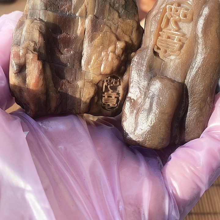 清***觞原石雕刻工艺品手把摆件