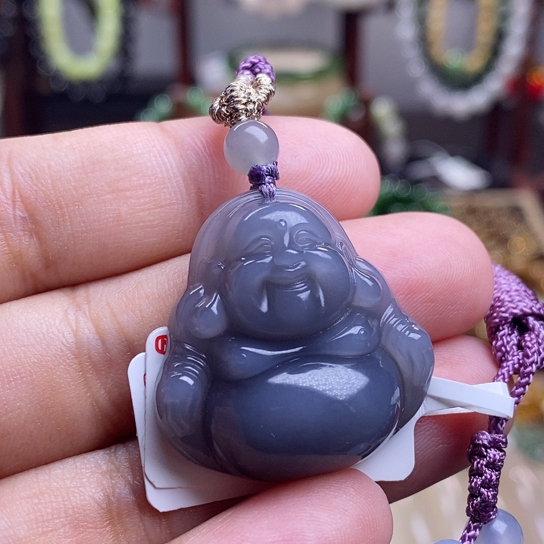 和田玉孤品烟紫老矿料高冰浓紫佛公吊坠未镶嵌