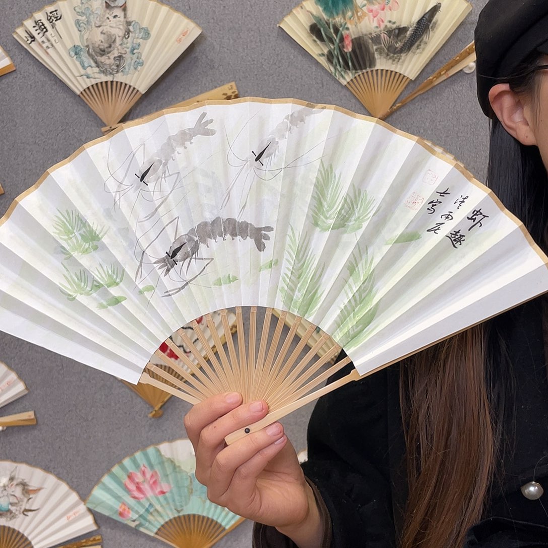 书法8寸玉竹-纯手绘-文玩扇骨（默认粘好）