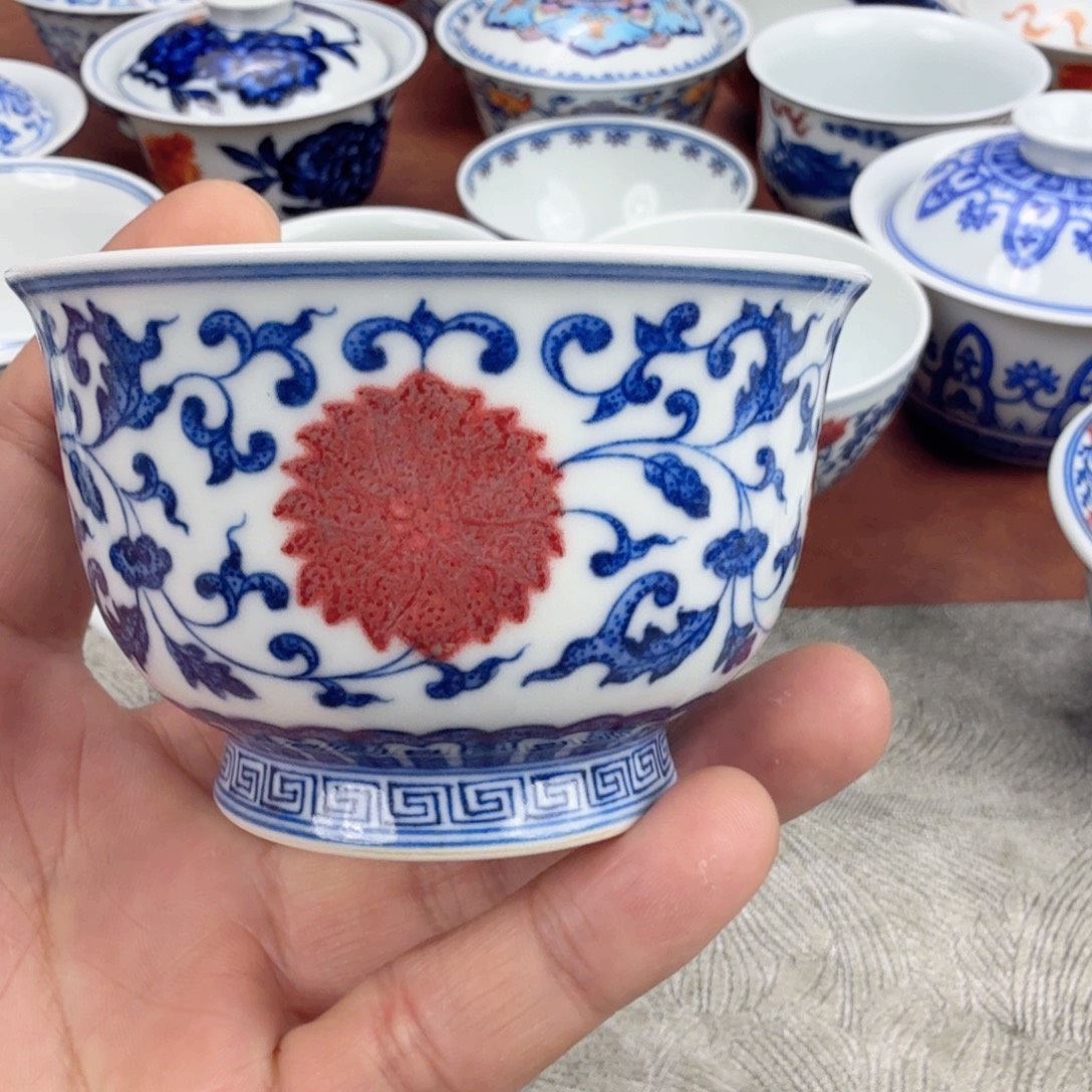 陶摆件青花釉里红